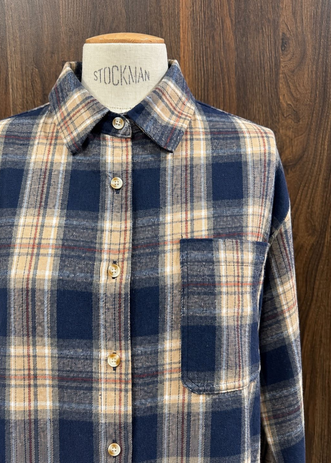 Navy Check Brushed Cotton Blend Shirt