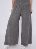 Dark Grey Washed Linen Wide Leg Trousers
