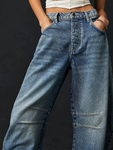 Denim Mid Rise Wide Leg Barrel Jeans