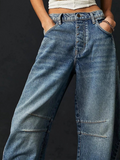 Denim Mid Rise Wide Leg Barrel Jeans