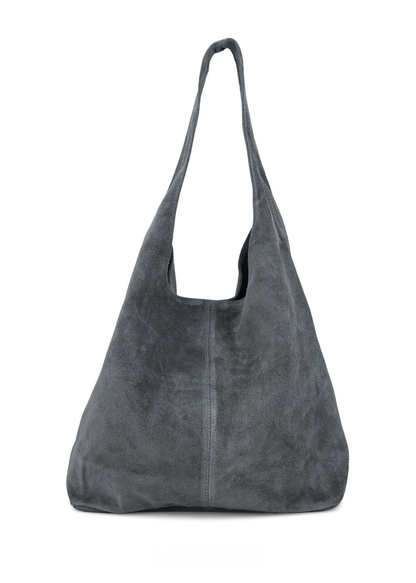 Navy Suede Leather Slouchy Hobo Bag