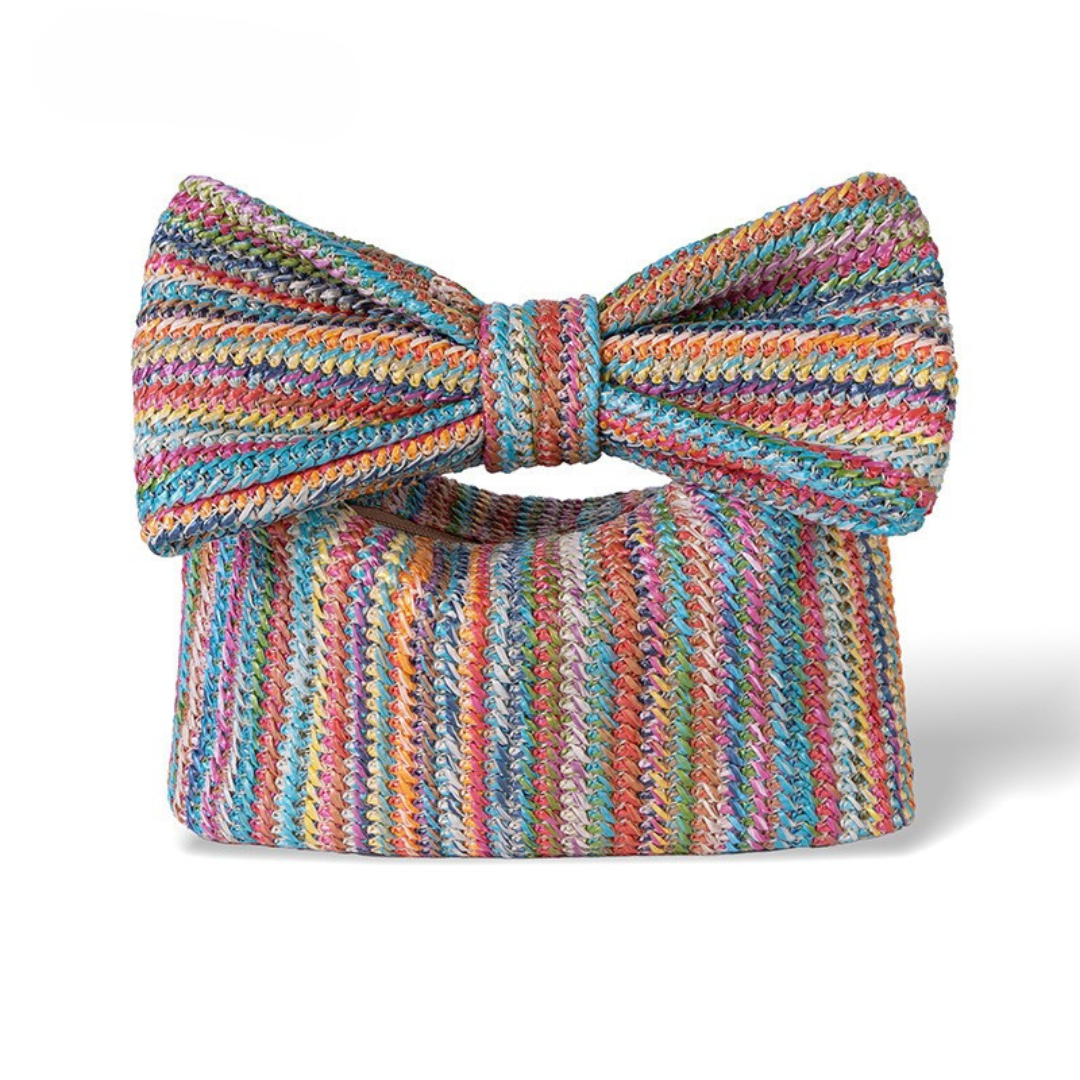 Black Straw Bow Clutch Bag