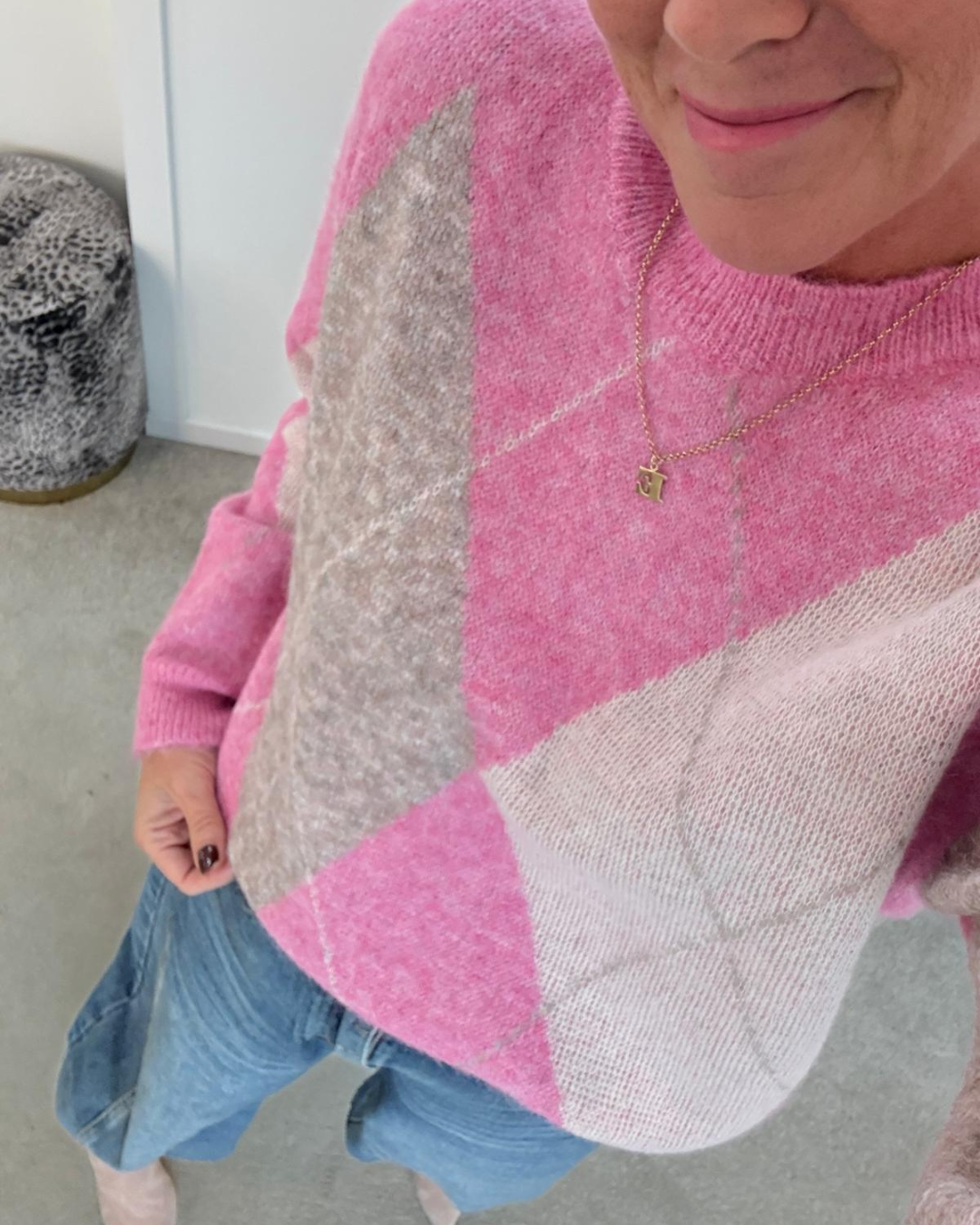 Pink Argyle Crew Neck Jumper