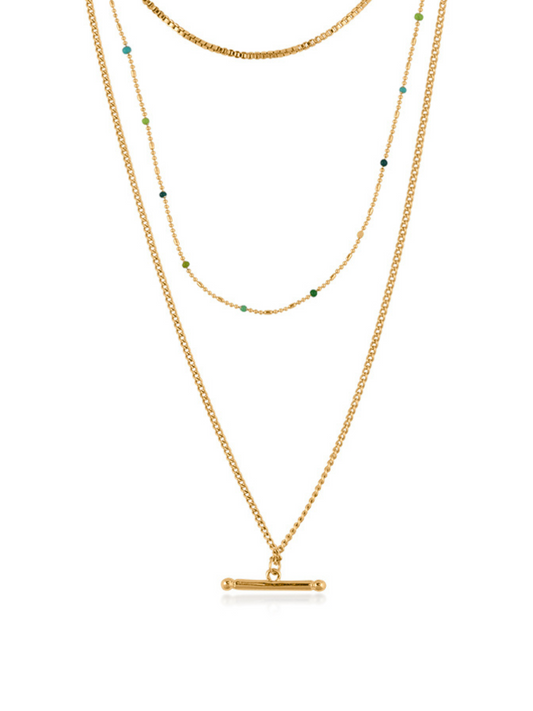 Gold/Blue Camille Long 3 Layered Necklace