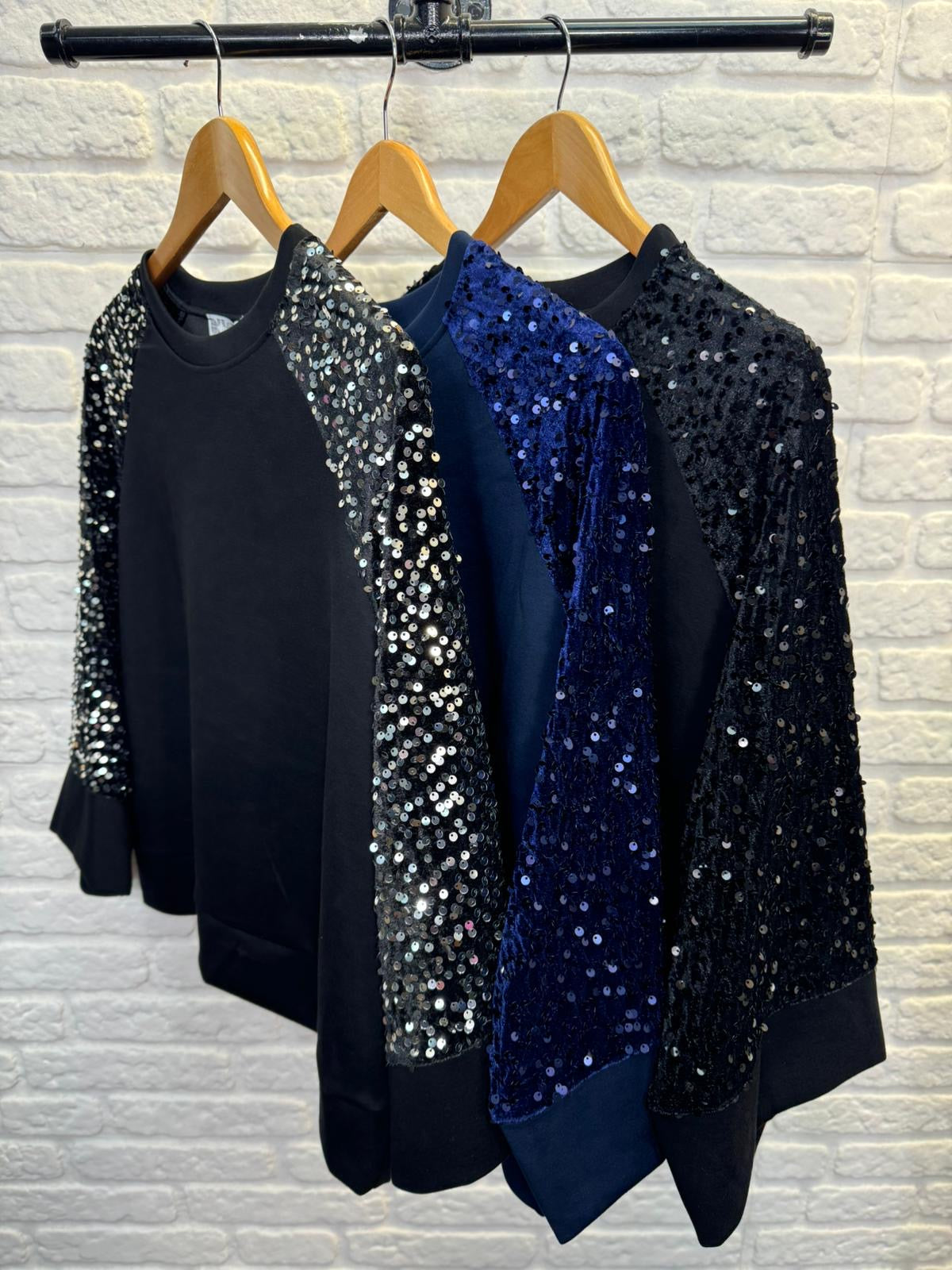 Black/Gold Sequin Sleeve Soft Top