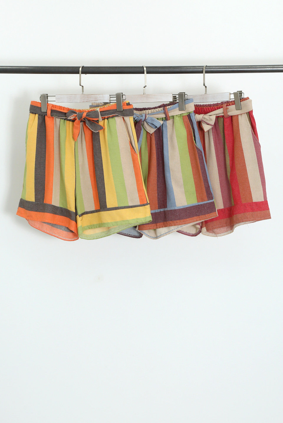 Orange Multi Stripe Tie Waist Shorts