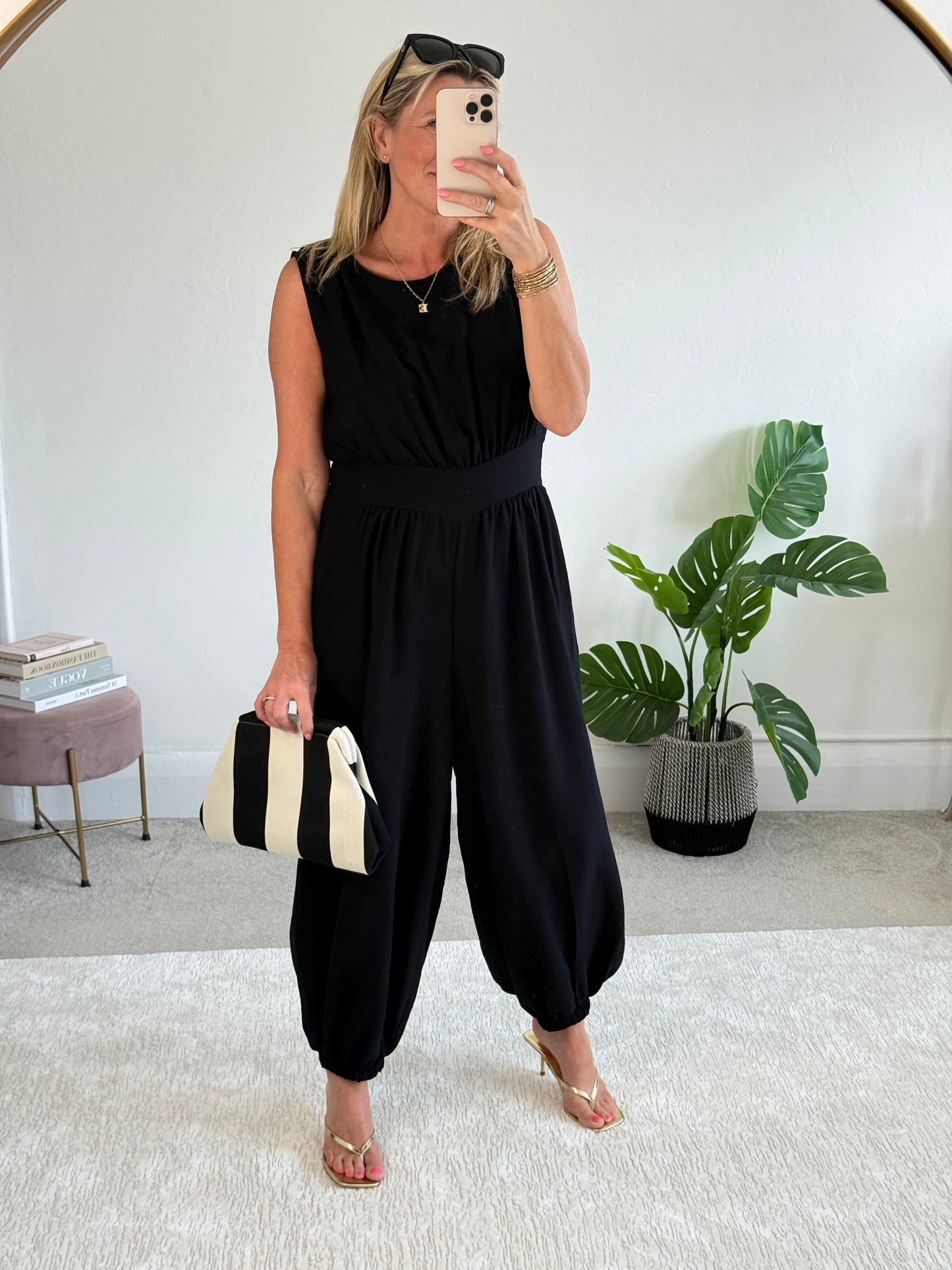Black Elasticated Sleeveless Harem Jumpsuit