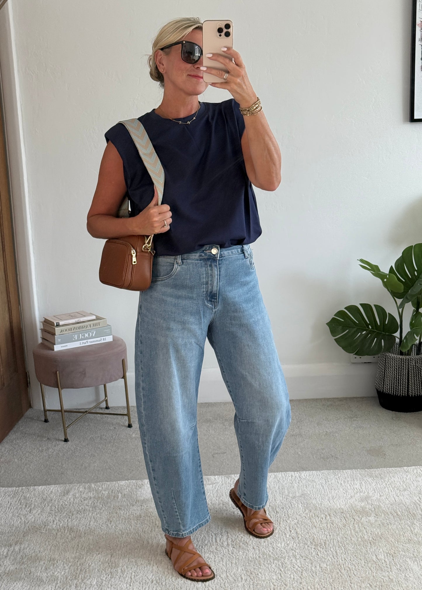 Navy Structured Shoulder T-Shirt