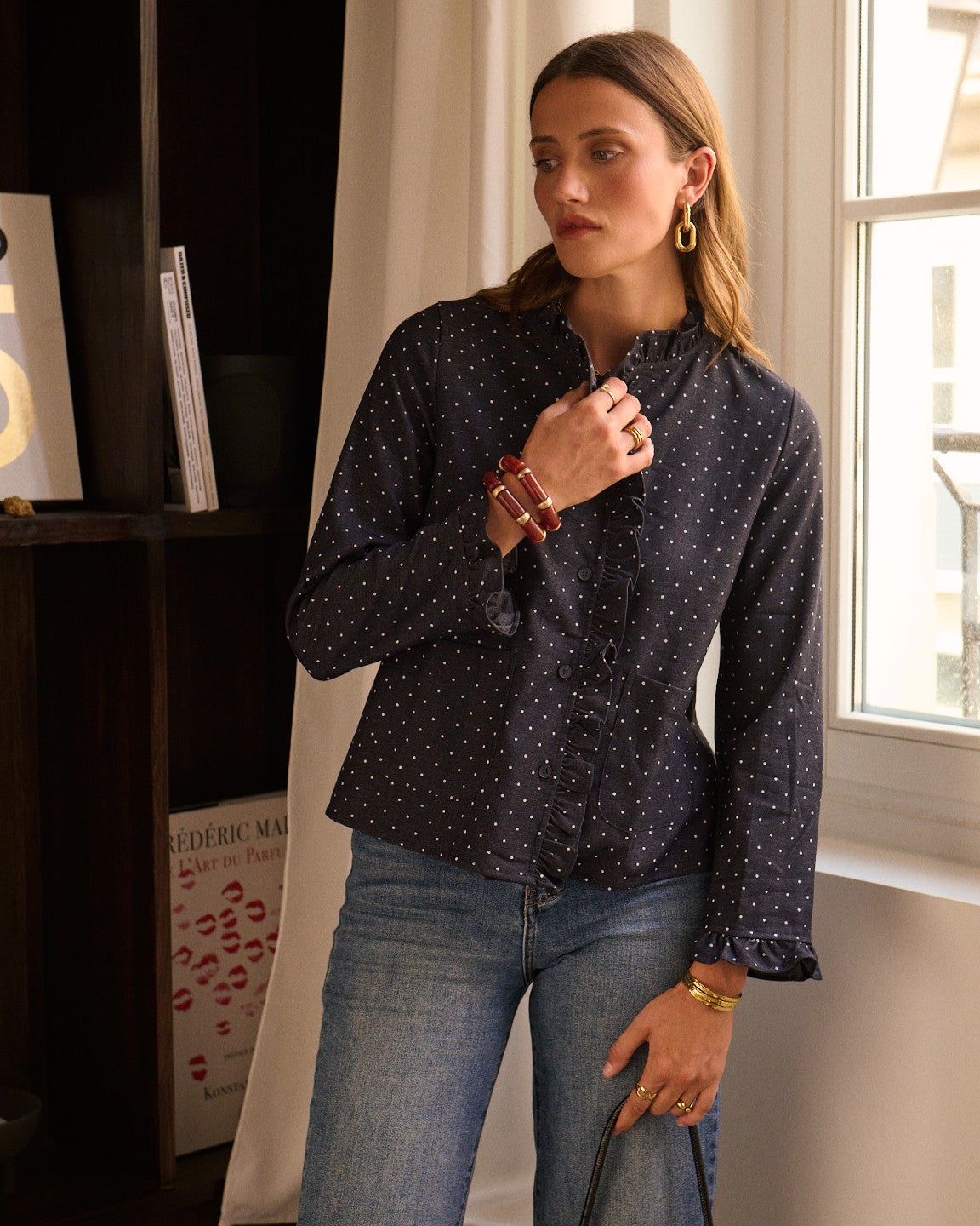 Navy Polka Dot Frill Shacket