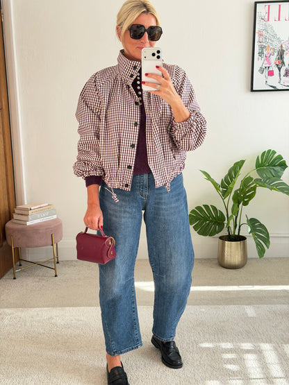 Plum Check Funnel Neck Jacket