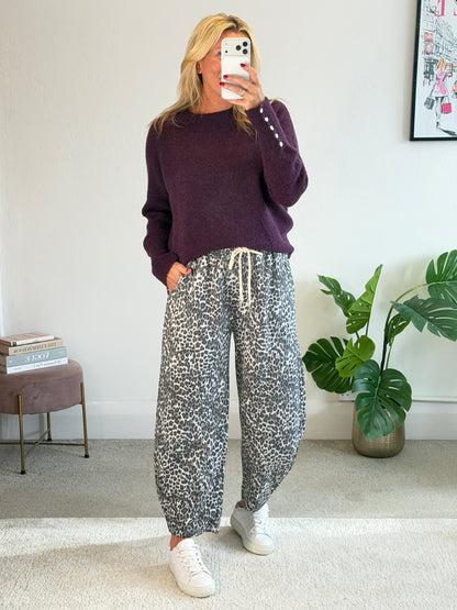 Grey Leopard Barrel Joggers