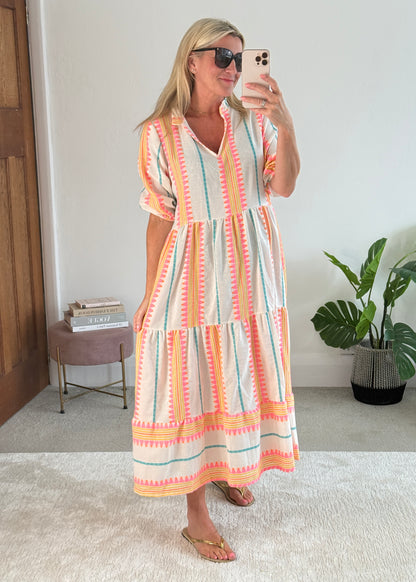 Pink/Orange Aztec Maxi Dress