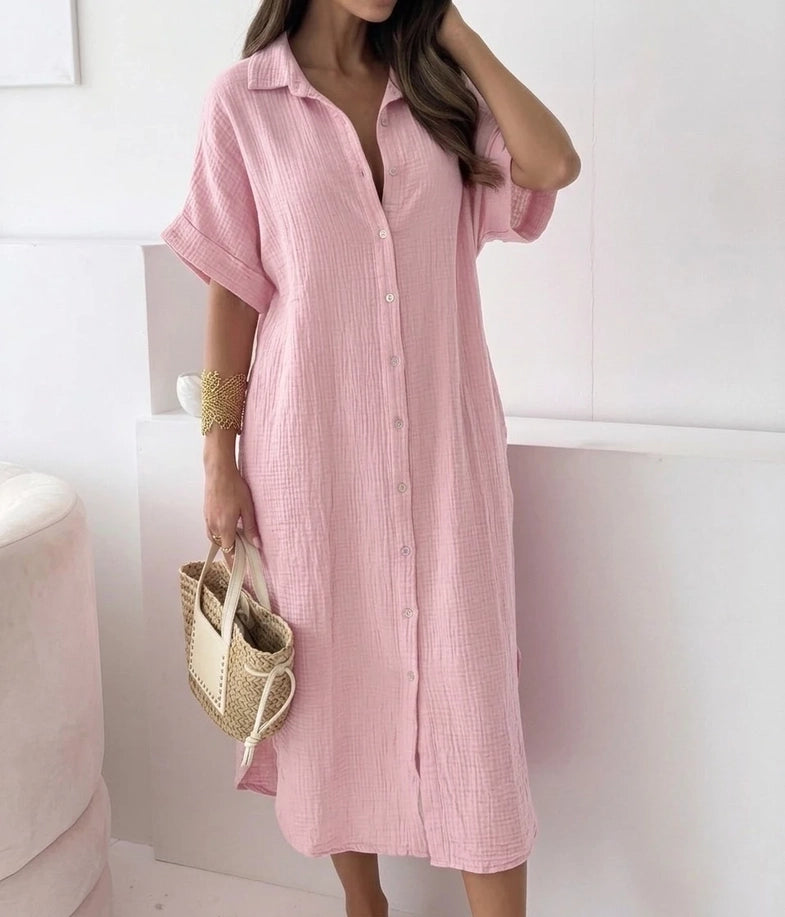 Black Cheesecloth Midi Shirt Dress