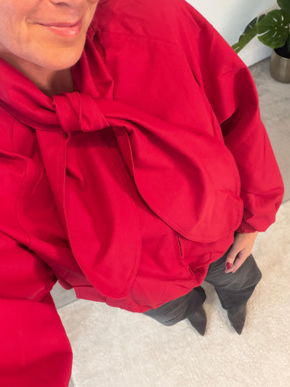 NEW Red Scarf Detail Bomber Jacket