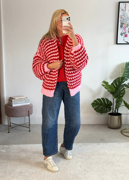 Red/Pink Cosy Stripe Cardigan