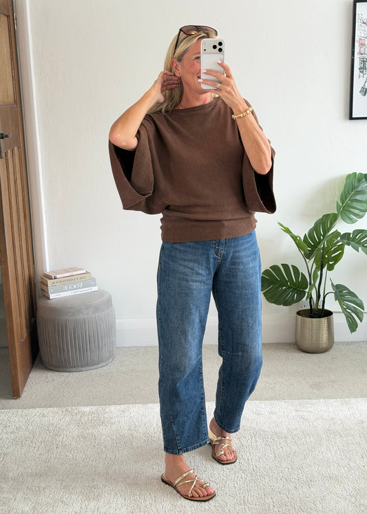 Chocolate 3/4 Sleeve Batwing Jumper