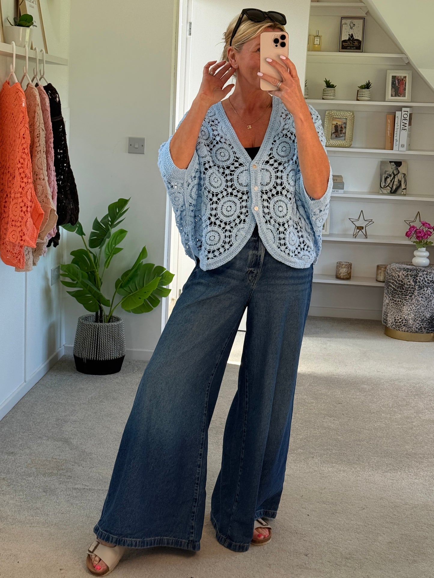 Baby Blue Circle Design Crochet Cardigan