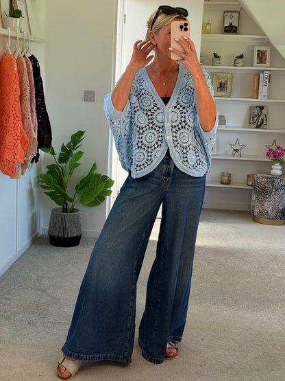 Baby Blue Circle Design Crochet Cardigan