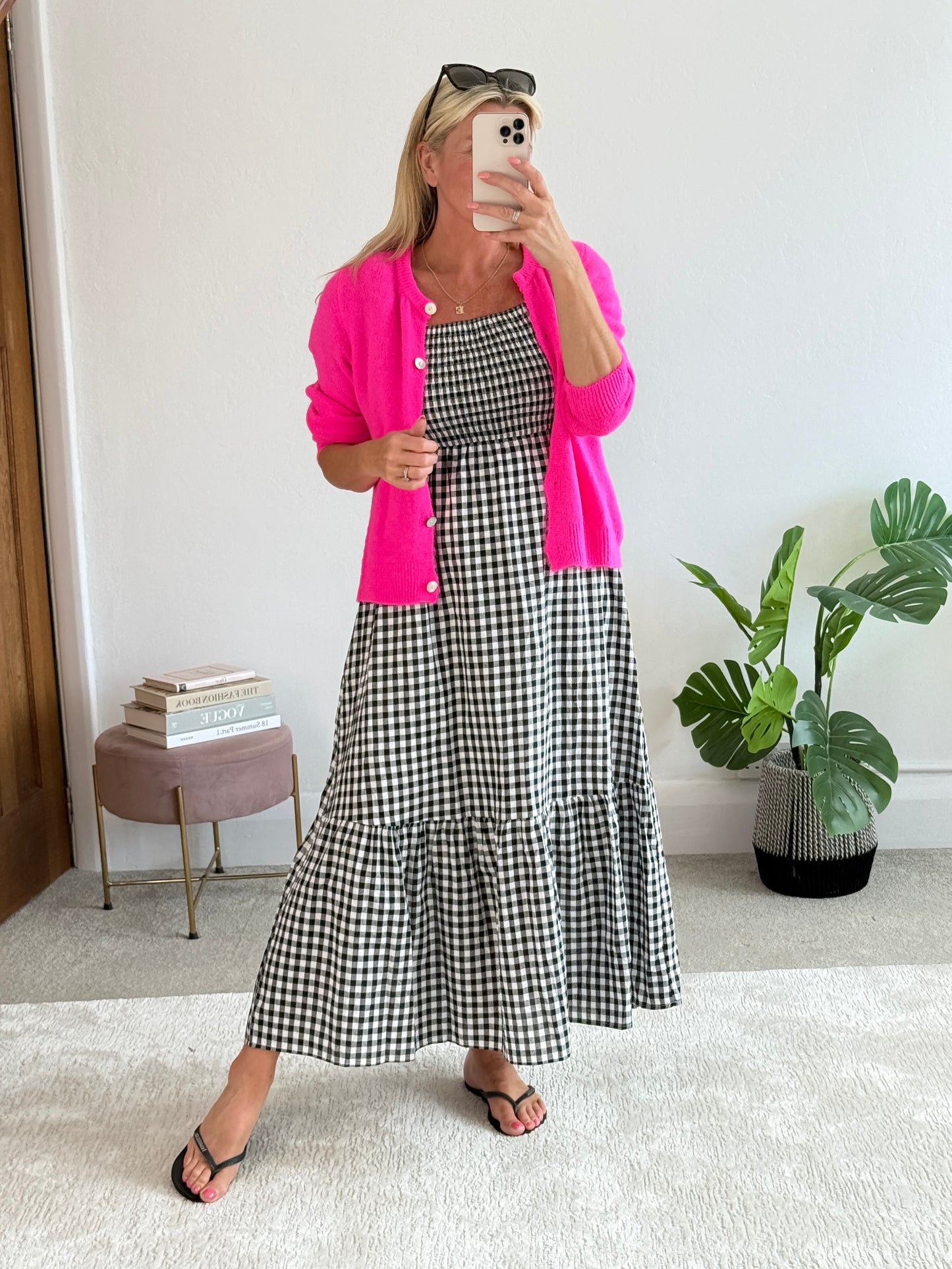 Black/White Gingham Bardot Maxi Dress