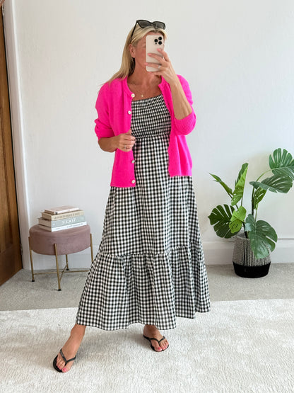 Black/White Gingham Bardot Maxi Dress