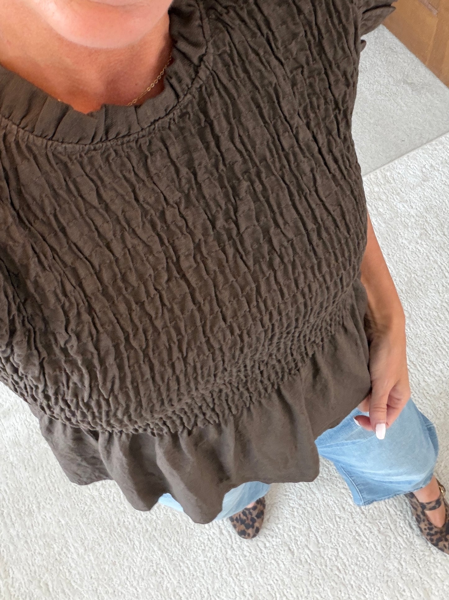 Chocolate Smocked Peplum Top
