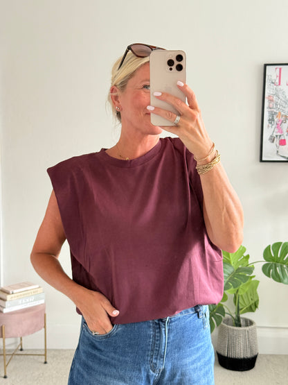 Plum Structured Shoulder T-Shirt