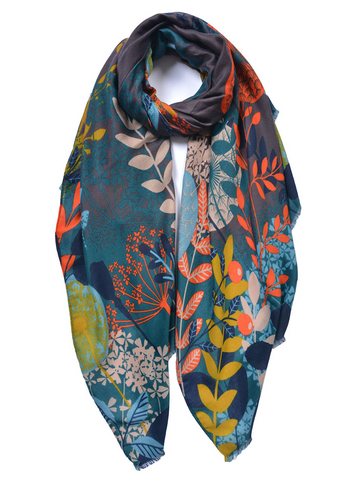 Navy/Orange Dandelion Print Scarf