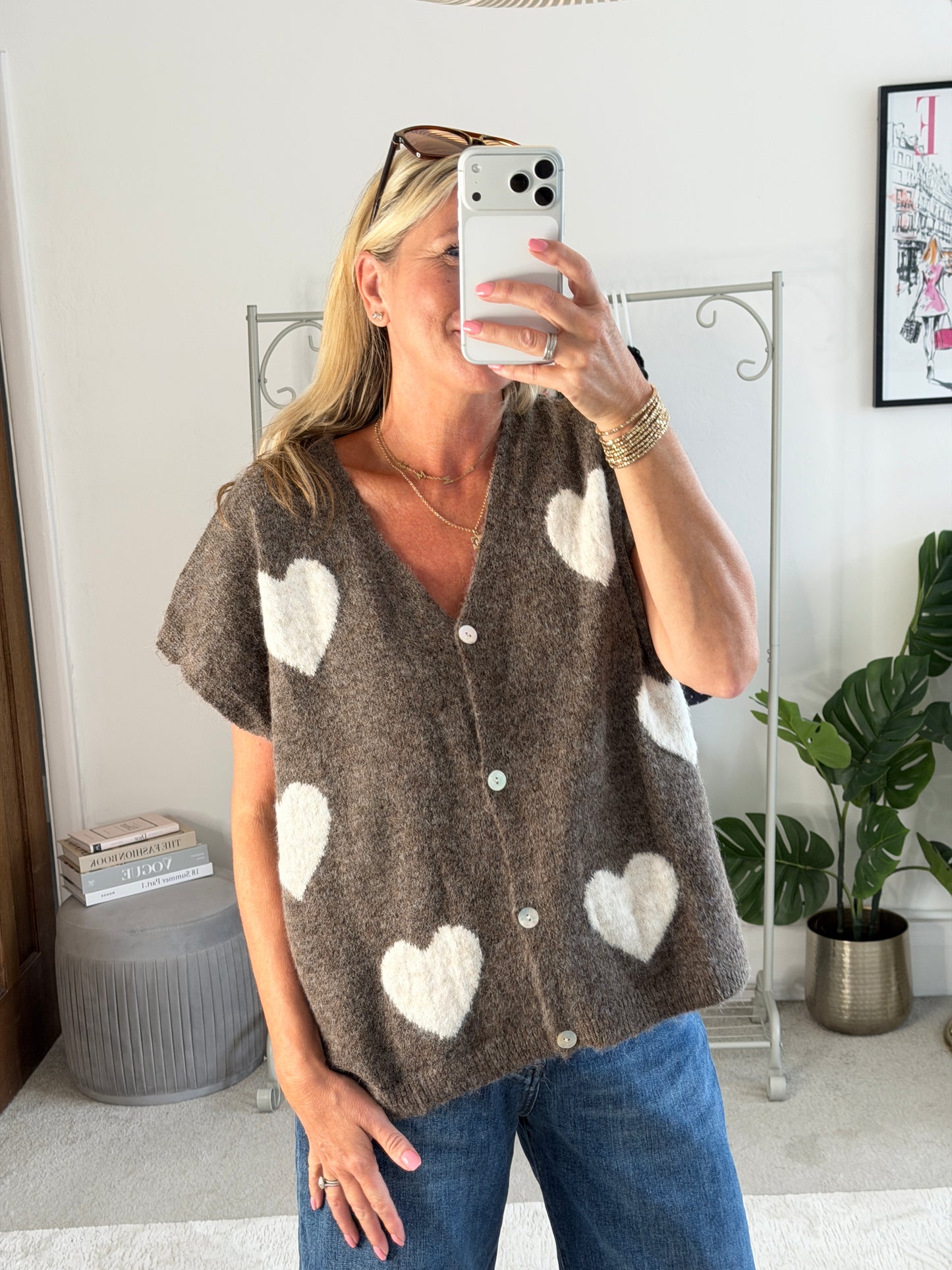 Chocolate/Cream Oversized Heart Cardigan