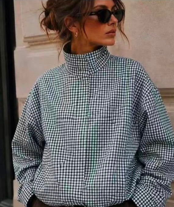 Chocolate Check Funnel Neck Jacket