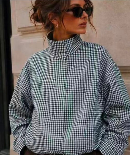 Chocolate Check Funnel Neck Jacket