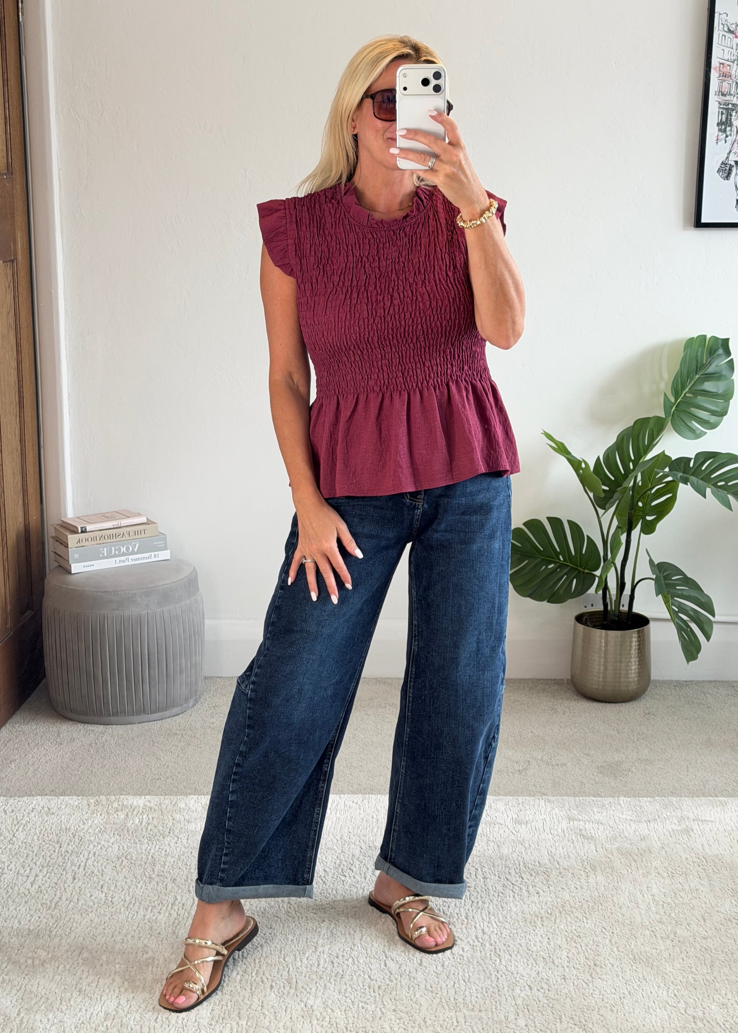 Plum Smocked Peplum Top