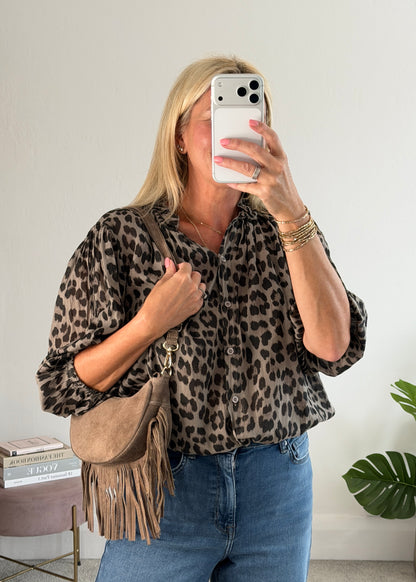 Mocha Leopard 3/4 Puff Sleeve Blouse