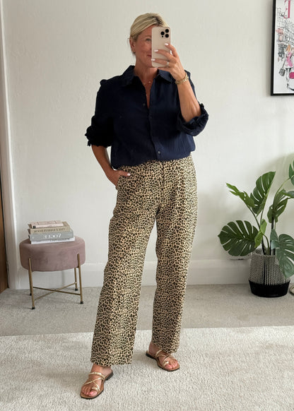 Leopard Print Straight Leg Trousers