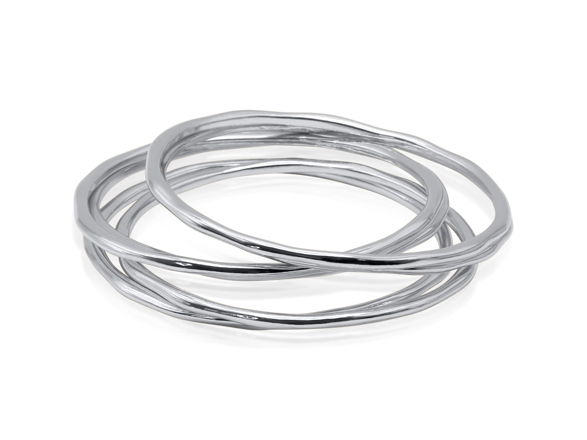 Silver Bahia Textured Set of Bangle Bracelets