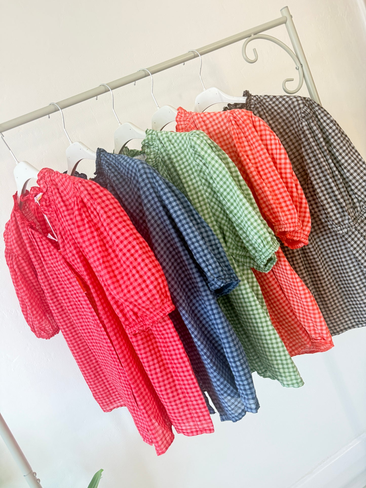 Navy Gingham Frill Sleeve Blouse