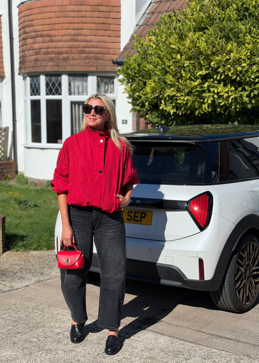 Red Funnel Neck Trench Bomber Jacket