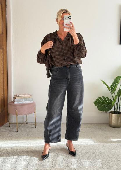 Black Heritage Check Frill Collar Blouse