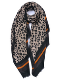 Orange/Navy Leopard Print & Stripe Scarf