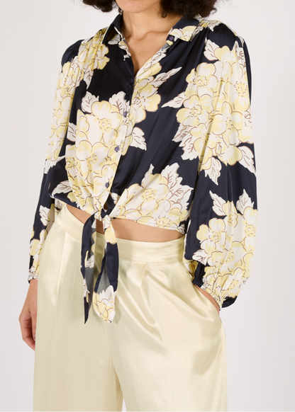 Navy & Cream Silk Mix Floral Shirt