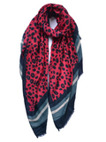 Orange/Navy Leopard Print & Stripe Scarf