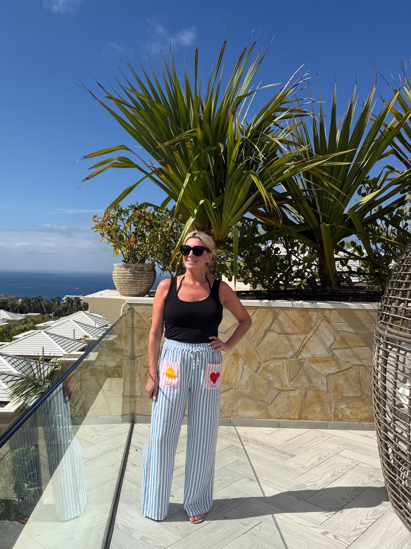 Blue Candy Stripe Linen Mix Trousers