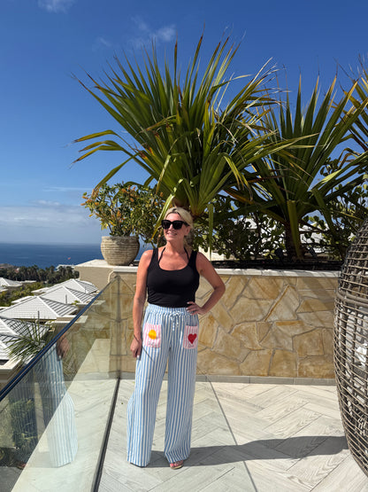 Blue Candy Stripe Linen Mix Trousers