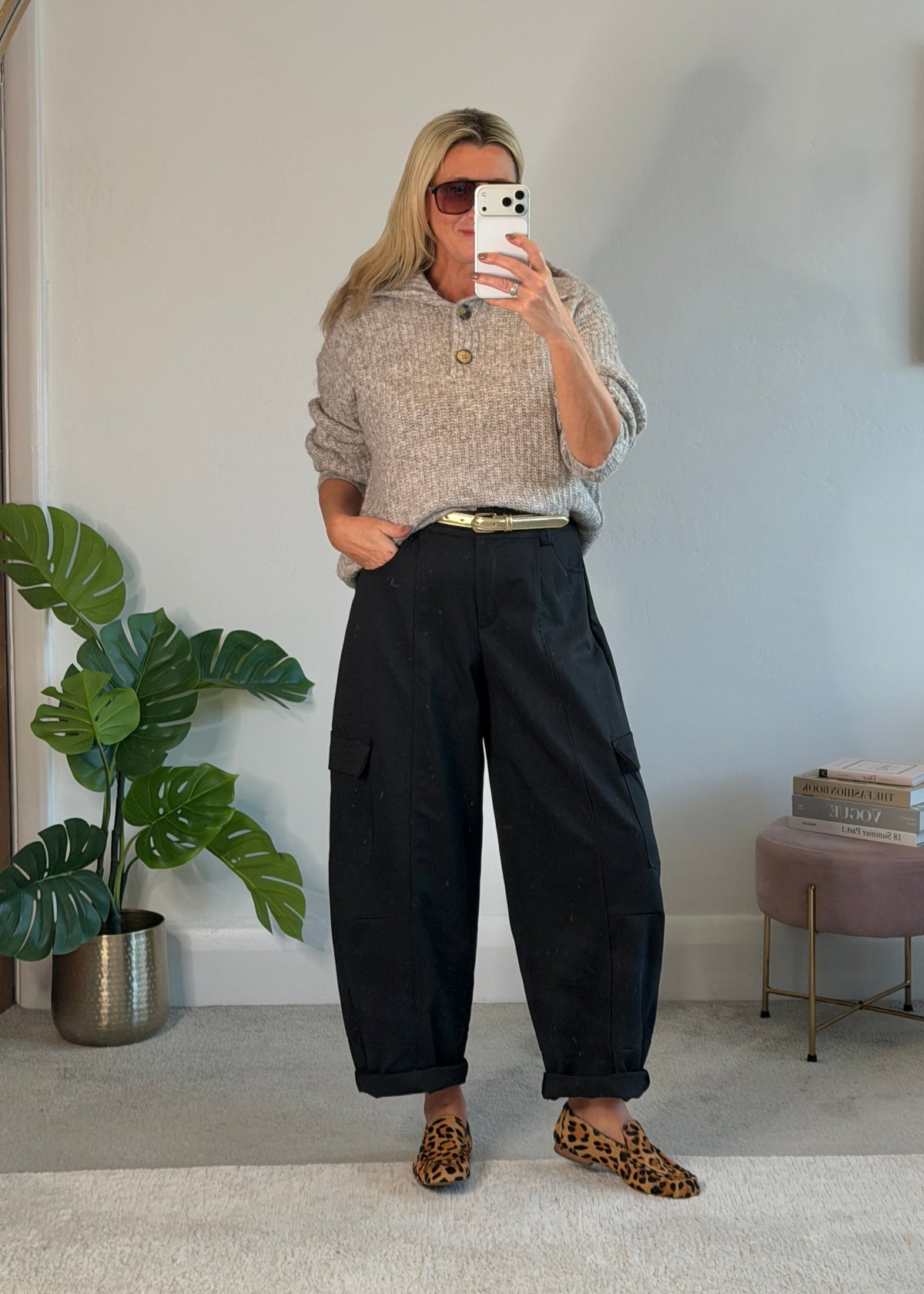 Black Barrel Leg Cargo Trousers