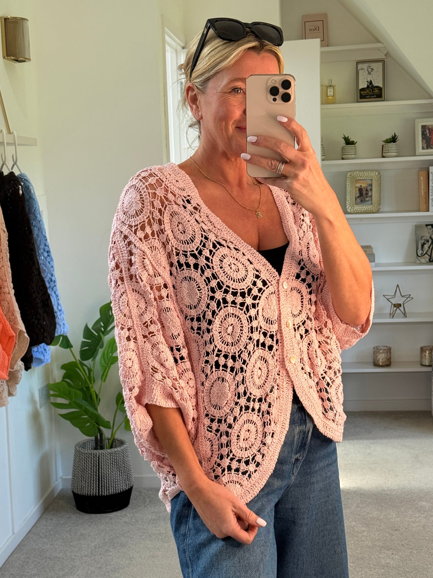 Baby Pink Circle Design Crochet Cardigan
