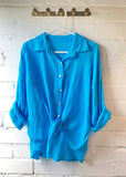 Sky Blue Tie Front Cheesecloth Shirt