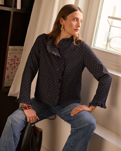 Navy Polka Dot Frill Shacket