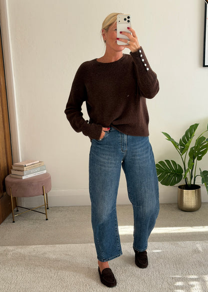 Chocolate Alpaca Mix Button Cuff Jumper