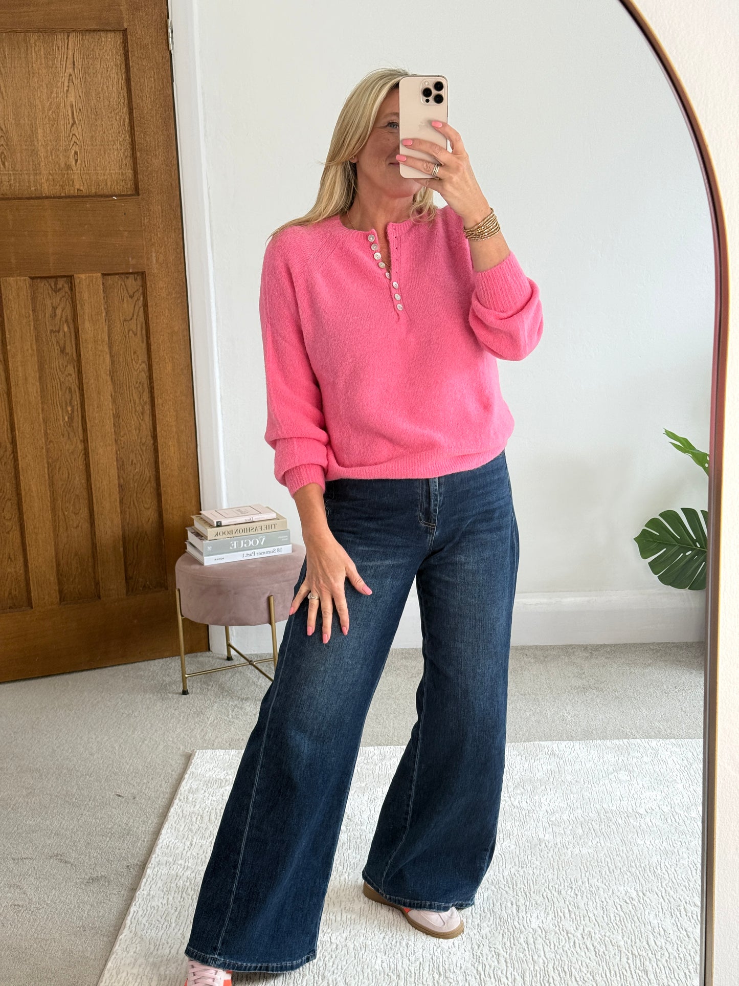 Bubblegum Pink Alpaca Mix Button Jumper