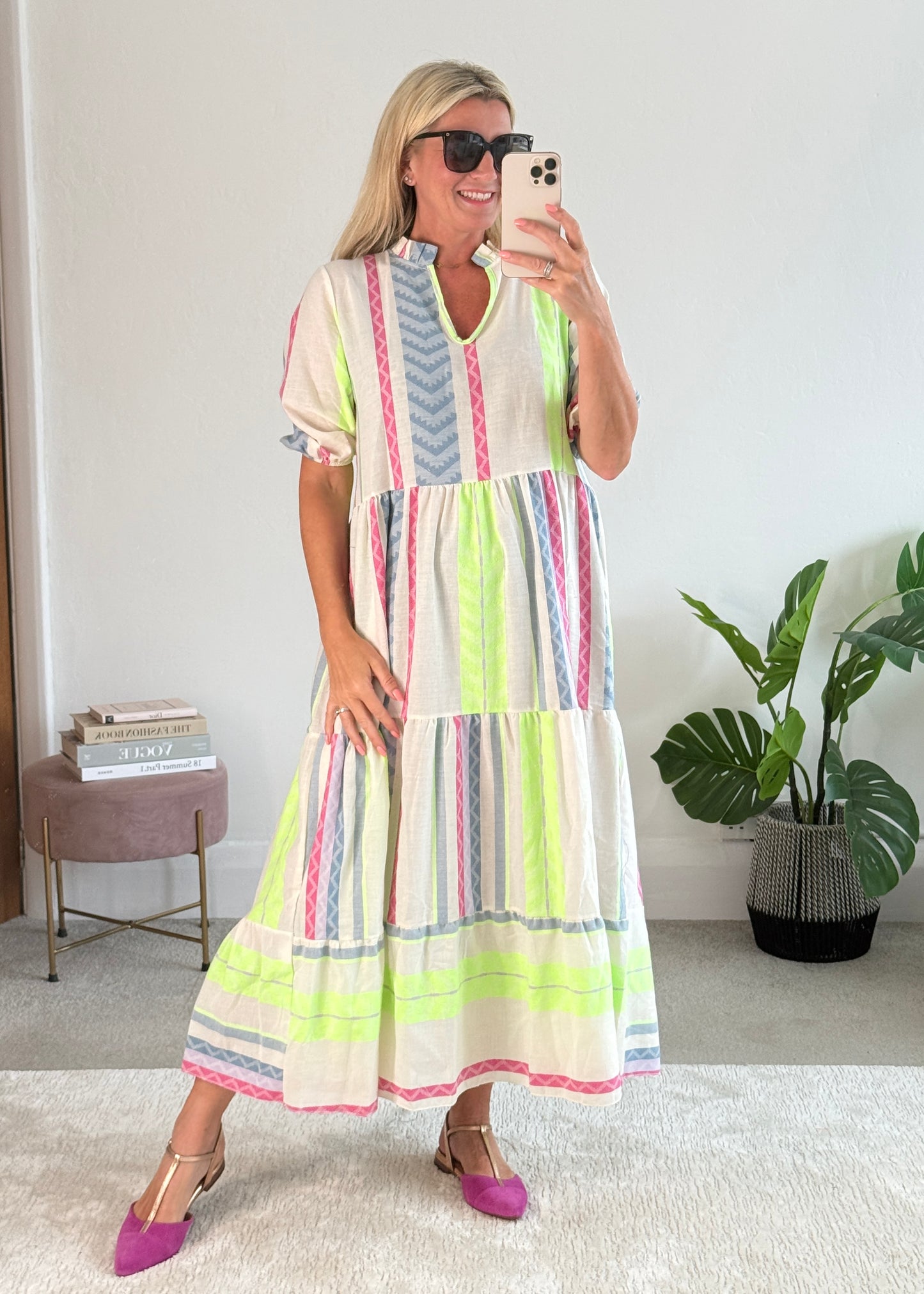 Neon/Blue Aztec Maxi Dress