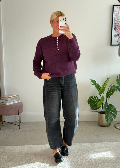 Plum Alpaca Mix Button Jumper